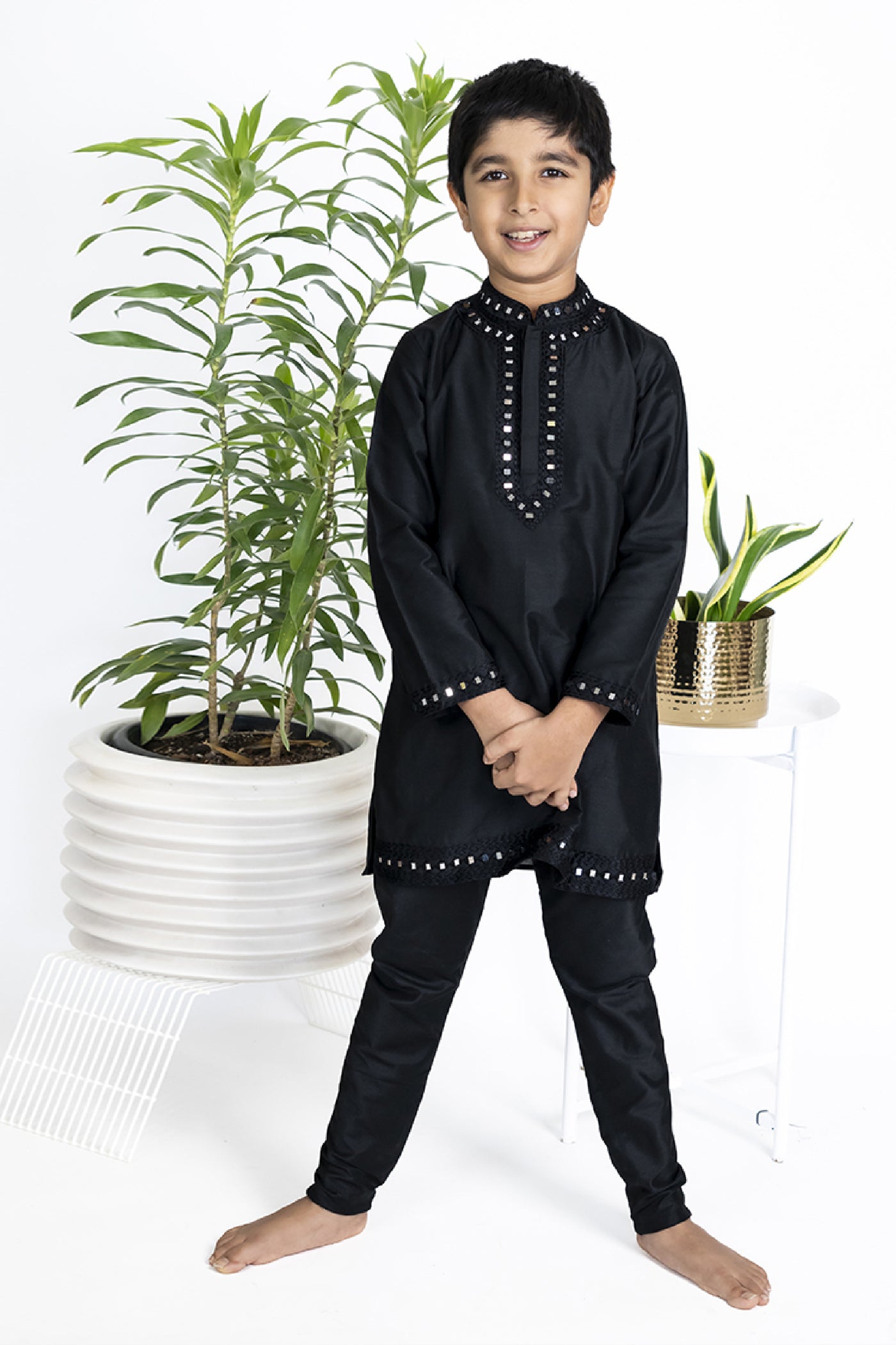 The Story Brand Stardust Kurta Set In Black Mirror Butti indian designer wear online shopping melange singapore