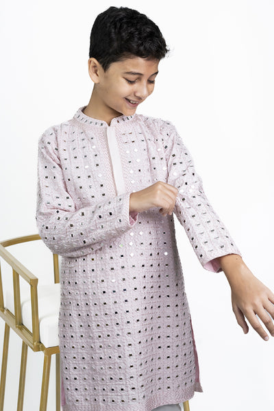 The Story Brand Stardust Mirror Kurta Set In Blush Mirror Jaal indian designer wear online shopping melange singapore