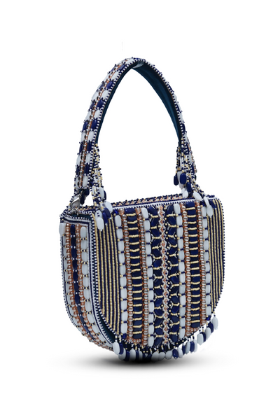 The Tan Clan Asma Blue Flap Over Bag with Handle Melange Singapore Online Shopping Womenswear Gifting