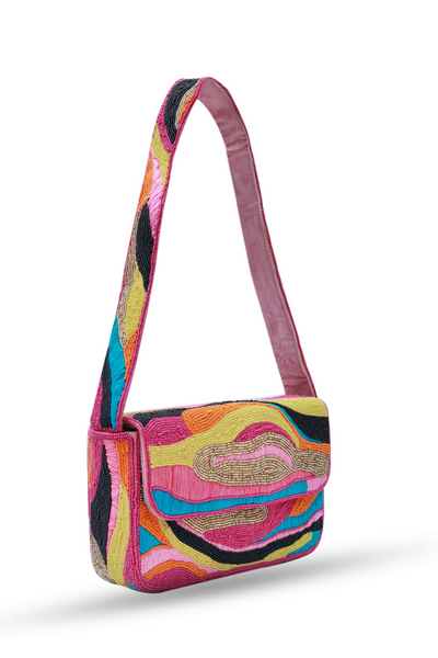 The Tan Clan Aster Mulitcolor Baguette Bag with Handle Sling Indian Designer Wear Gifting Melange Singapore Womenswear Online Shopping