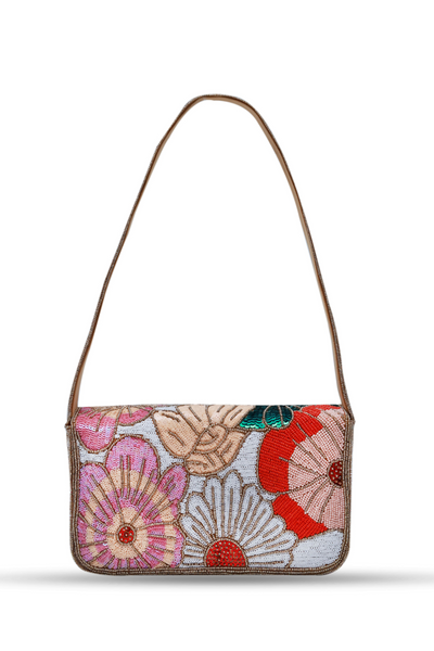 The Tan Clan Daisy Floral Baguette Bag with Handle Melange Singapore Online Shopping Indian Designer Wear Gifting Womenswear