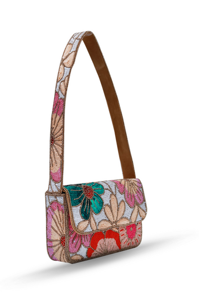 The Tan Clan Daisy Floral Baguette Bag with Handle Melange Singapore Online Shopping Indian Designer Wear Gifting Womenswear