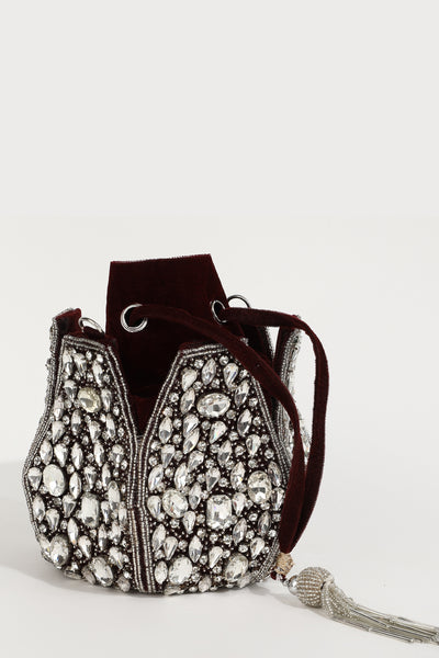 The Tan Clan Jhalak Maroon Potli Bag With Handle indian designer wear online shopping melange singapore