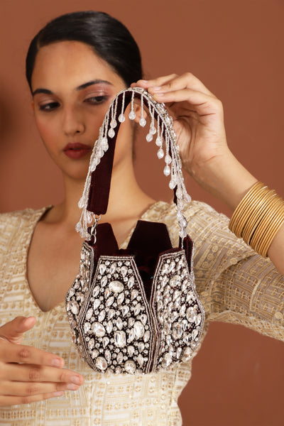 The Tan Clan Jhalak Maroon Potli Bag With Handle indian designer wear online shopping melange singapore