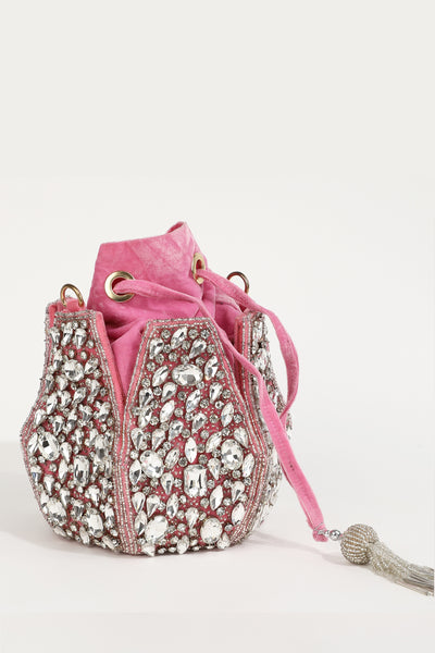 The Tan Clan Jhalak Pink Potli Bag With Handle indian designer wear online shopping melange singapore