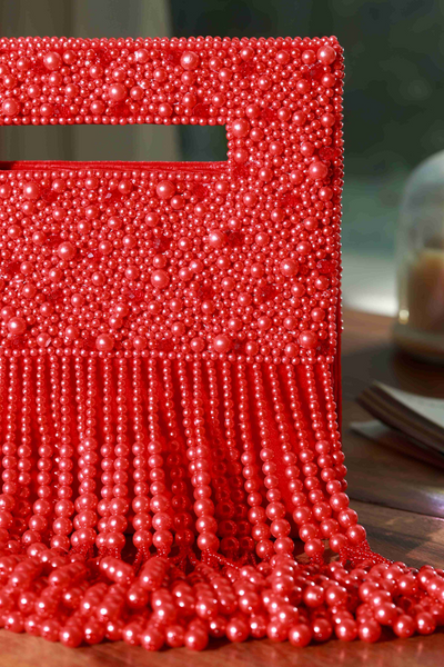The Tan Clan Ruby Embellished Flap Over Clutch Bag Red Womenswear Indian Designer Wear Online Shopping Melange Singapore