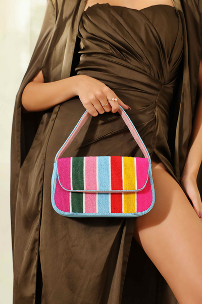 The Tan Clan Stripe Multicolor Baguette Bag with Handle Melange Singapore Online Shopping Gifting Womenswear