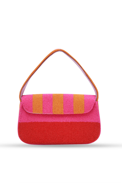 The Tan Clan Stripe Orange Pink Baguette Bag with Handle Melange Singapore Online Shopping Gifting Womenswear