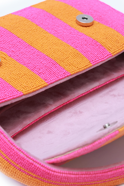 The Tan Clan Stripe Orange Pink Baguette Bag with Handle Melange Singapore Online Shopping Gifting Womenswear