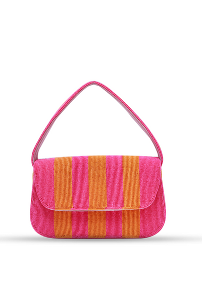 The Tan Clan Stripe Orange Pink Baguette Bag with Handle Melange Singapore Online Shopping Gifting Womenswear