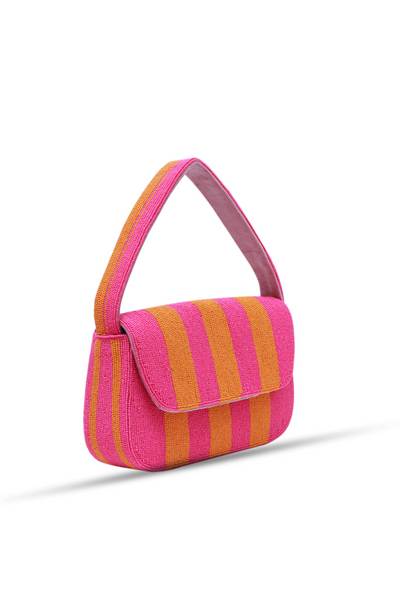 The Tan Clan Stripe Orange Pink Baguette Bag with Handle Melange Singapore Online Shopping Gifting Womenswear