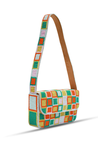 The Tan Clan Blossom Blocks Baguette Bag with Handle Womenswear Online Shopping Melange Singapore Gifting Indian Designer Wear