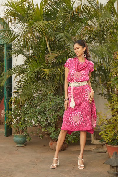 Twenty Nine Bandhani Cowl Neck Shift Dress indian designer wear online shopping melange singapore
