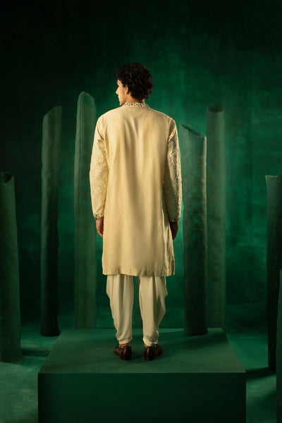 Twenty Nine Beige Chikankari Mirror Embellished Afghani Kurta Set indian designer wear online shopping melange singapore