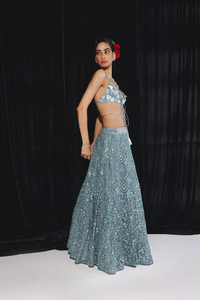 Twenty Nine Blue Lace Work Lehanga Set  indian designer wear online shopping melange singapore