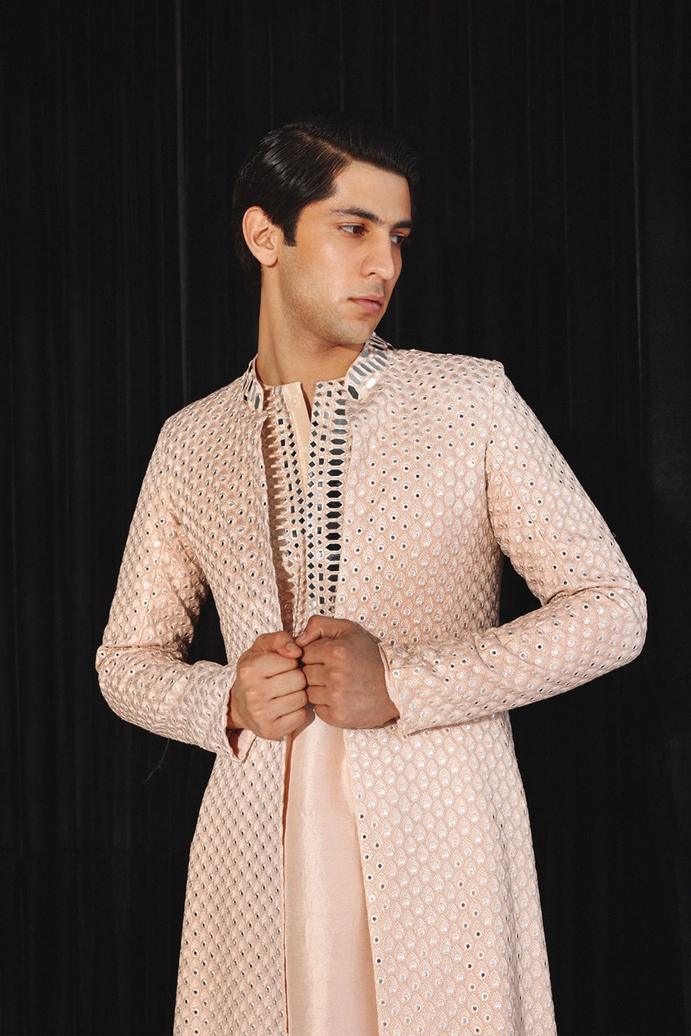 Twenty Nine Blush Pink Booti Mirrorwork Jacket indian designer wear online shopping melange singapore
