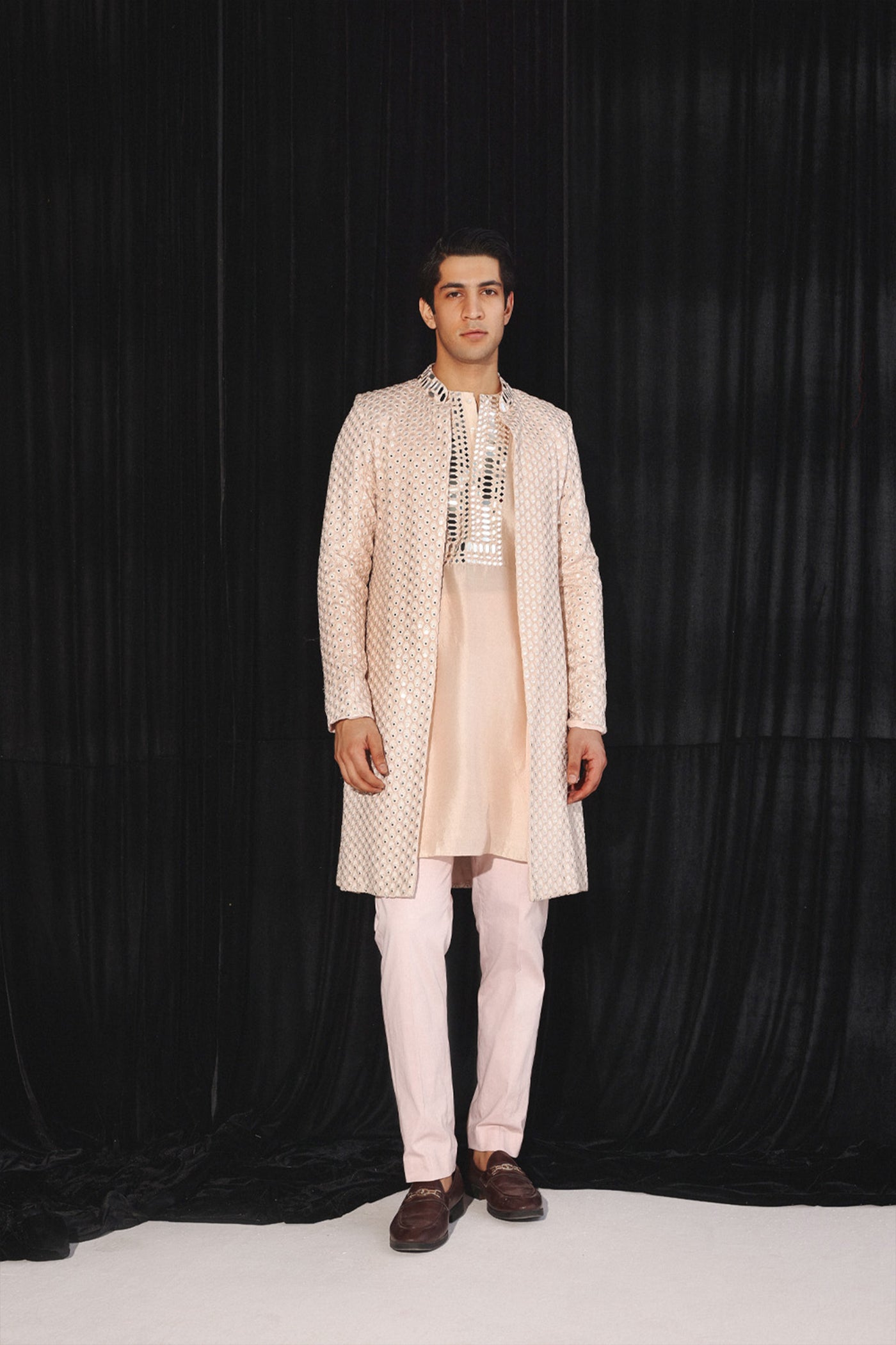 Twenty Nine Blush Pink Booti Mirrorwork Jacket indian designer wear online shopping melange singapore
