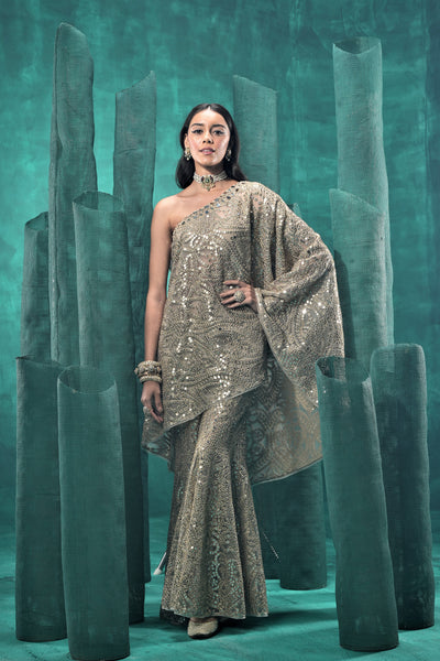 Twenty Nine Bootcut Palazzos in Golden Zari Net indian designer wear online shopping melange singapore