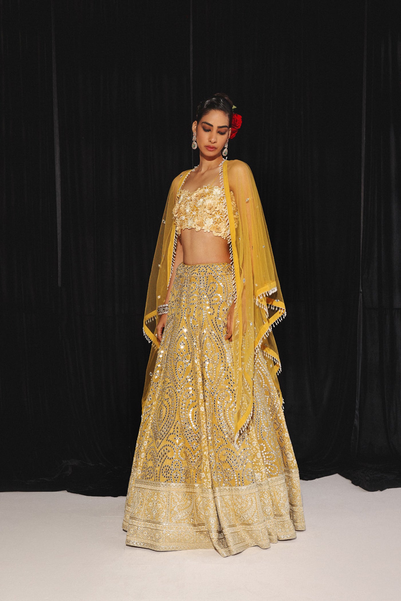 Twenty Nine Chikankari Mirrorwork Box Pleat Lehenga Set indian designer wear online shopping melange singapore
