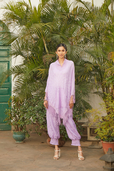 Twenty Nine Crushed Bandhani Tassle Poncho indian designer wear online shopping melange singapore