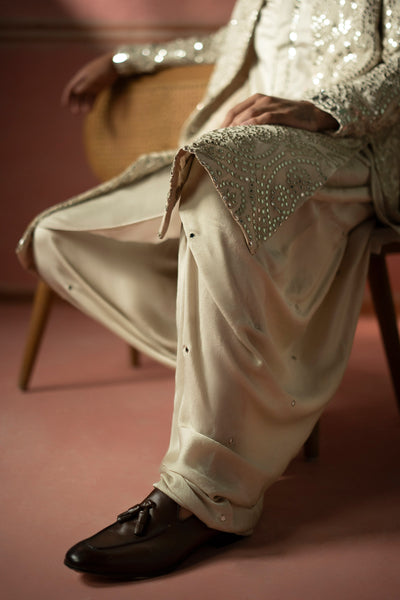 Twenty Nine Ecru Cowl Dhoti with Silver Zari Mirror Spread indian designer wear online shopping melange singapor
