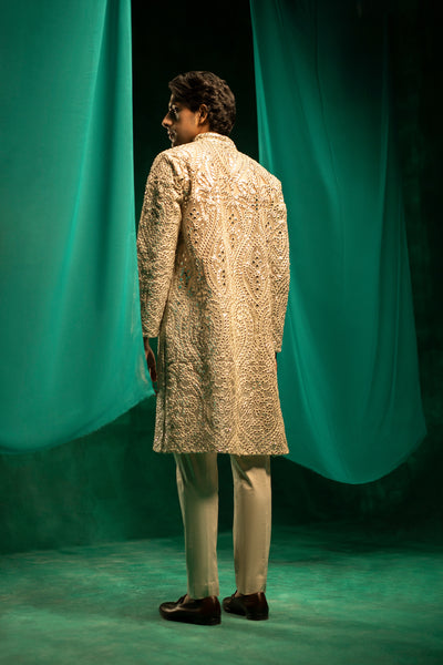 Twenty Nine Ecru Silver Zari Mirrorwork Kurta Set indian designer wear online shopping melange singapore