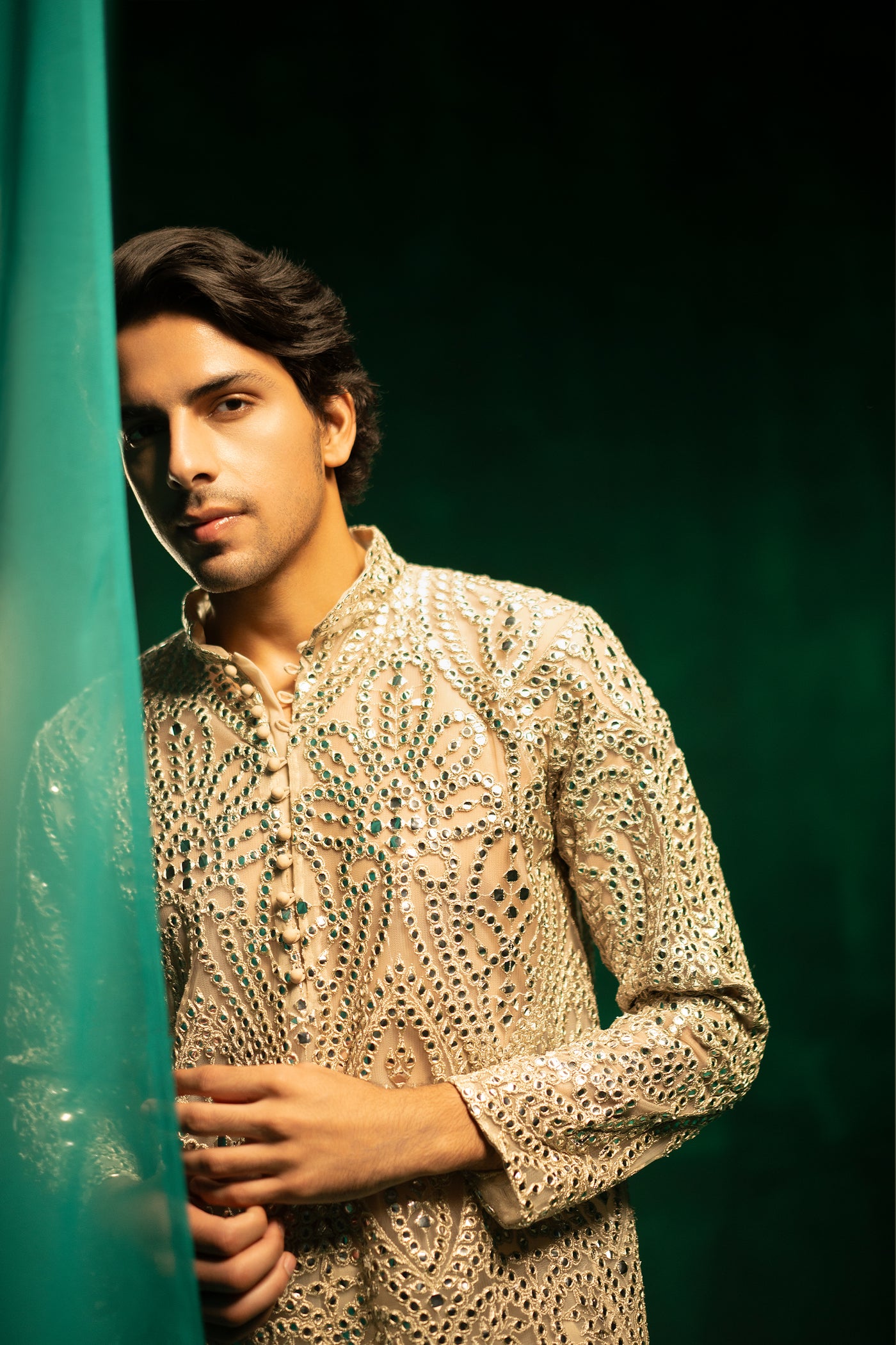 Twenty Nine Ecru Silver Zari Mirrorwork Kurta Set indian designer wear online shopping melange singapore