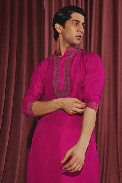 Twenty Nine Fuchsia Kurta With Marodiwork indian designer wear online shopping melange singapore