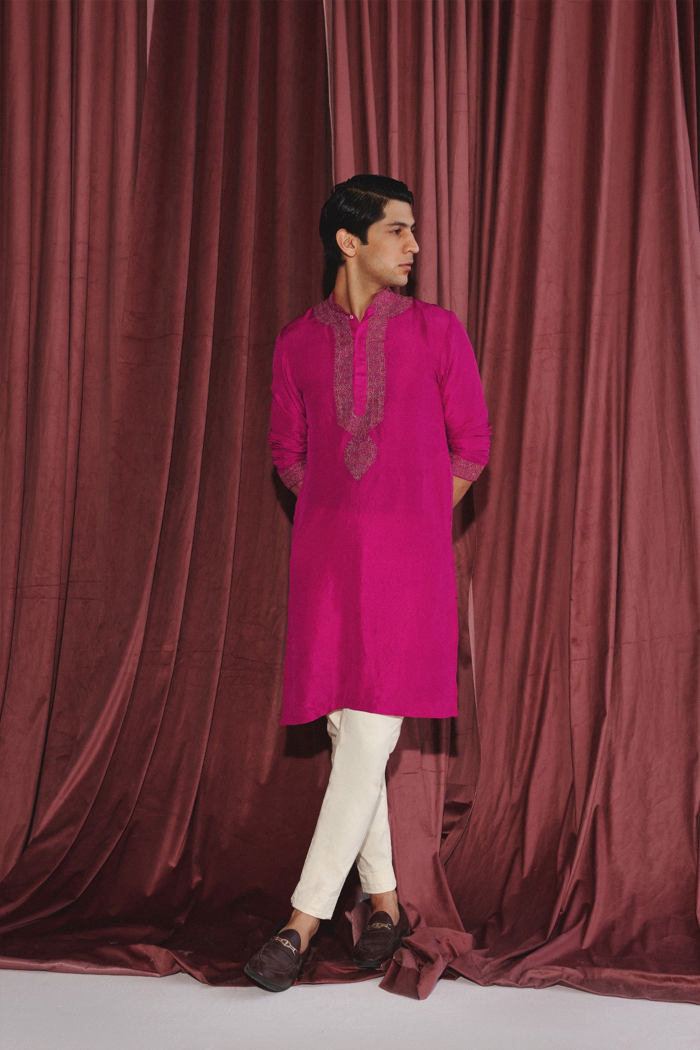 Twenty Nine Fuchsia Kurta With Marodiwork indian designer wear online shopping melange singapore