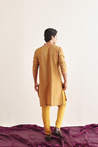 Twenty Nine Golden Yellow Kantha Work Kurta With Mirrorwork indian designer wear online shopping melange singapore