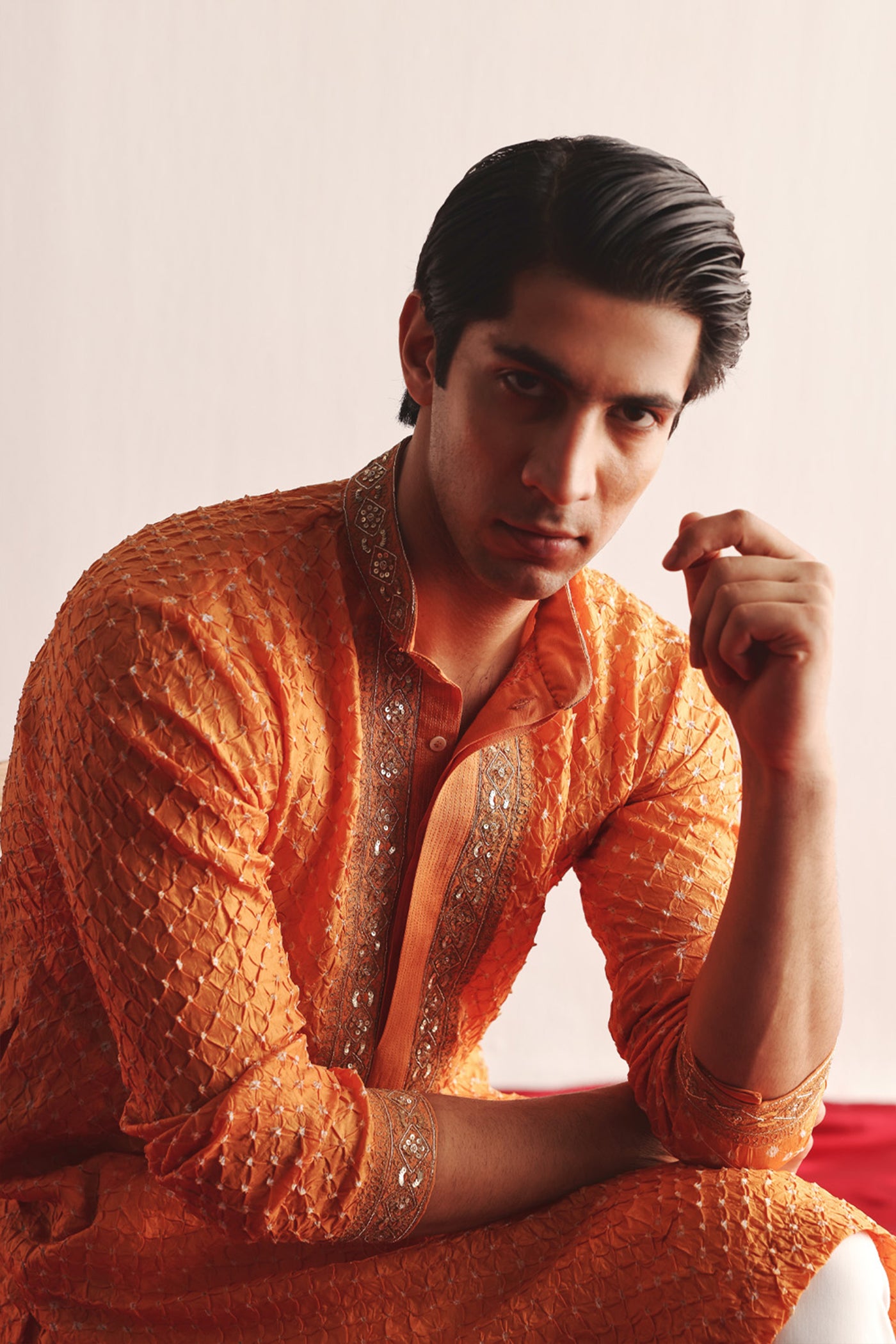 Twenty Nine Mandarin Crushed Bandhani Kurta With Marodiwork indian designer wear online shopping melange singapore
