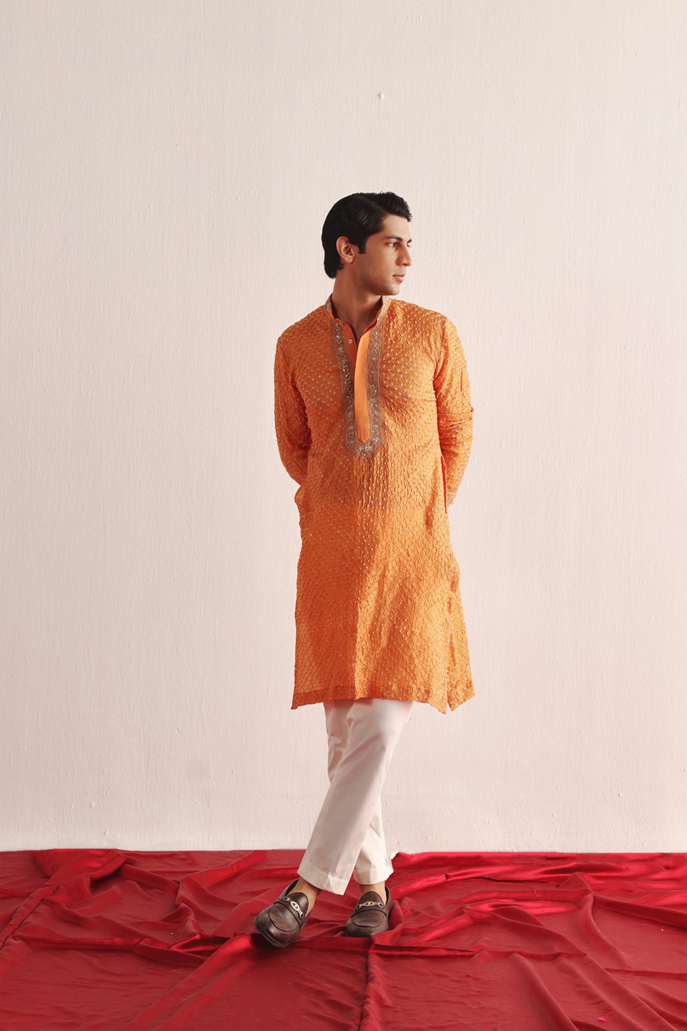 Twenty Nine Mandarin Crushed Bandhani Kurta With Marodiwork indian designer wear online shopping melange singapore
