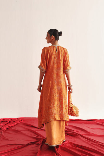 Twenty Nine Marodiwork Crushed Bandhani Silk Kaftan Kurta With Pencil Skirt indian designer wear online shopping melange singapore