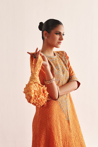 Twenty Nine Marodiwork Crushed Bandhani Silk Kaftan Kurta With Pencil Skirt indian designer wear online shopping melange singapore