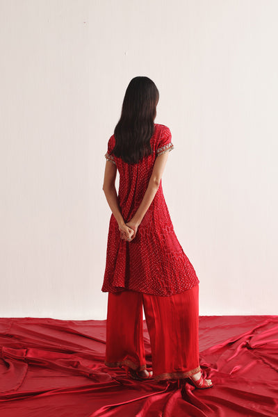 Twenty Nine Marodiwork Crushed Bandhani Silk Kurta Set indian designer wear online shopping melange singapore
