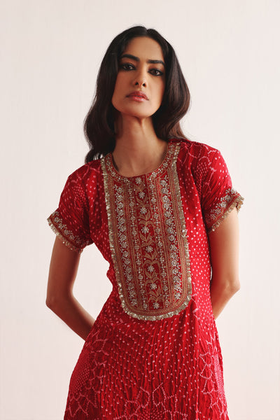 Twenty Nine Marodiwork Crushed Bandhani Silk Kurta Set indian designer wear online shopping melange singapore