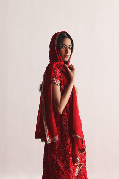 Twenty Nine Marodiwork Crushed Bandhani Silk Kurta Set indian designer wear online shopping melange singapore