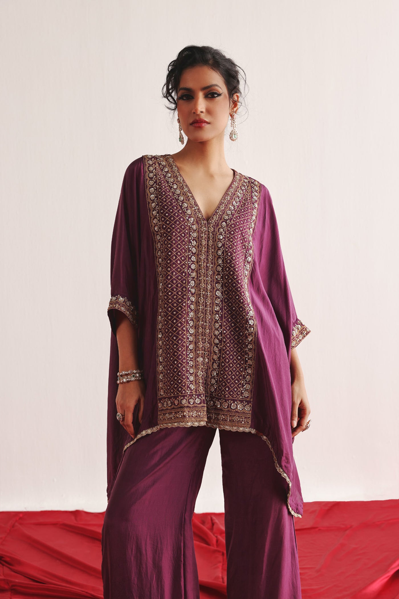Twenty Nine Marodiwork Silk Kaftan With Palazzos indian designer wear online shopping melange singapore