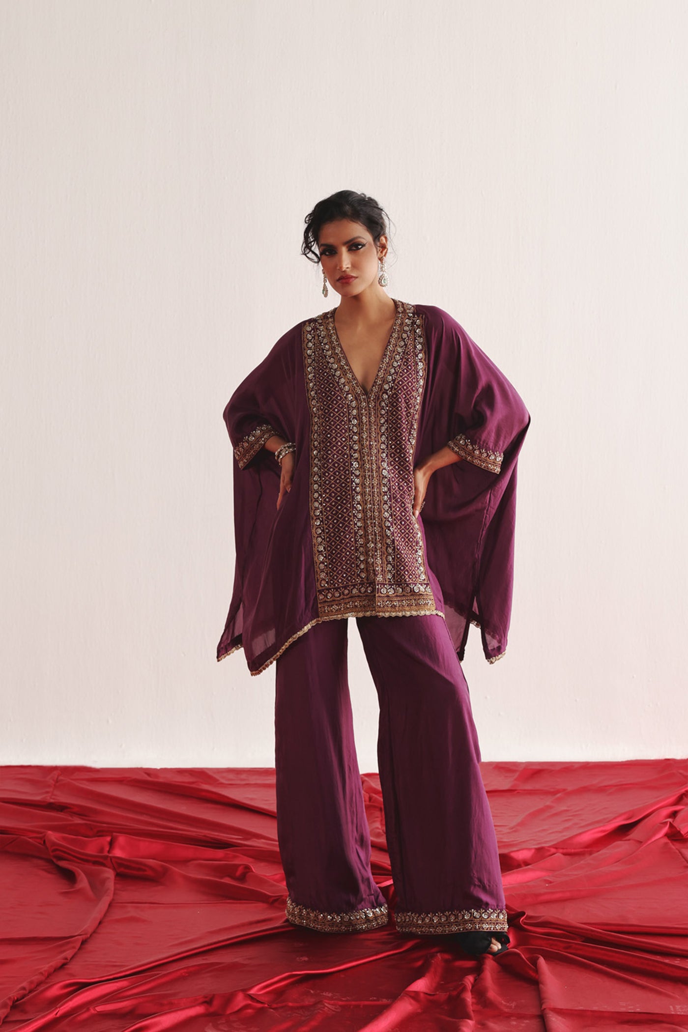 Twenty Nine Marodiwork Silk Kaftan With Palazzos indian designer wear online shopping melange singapore