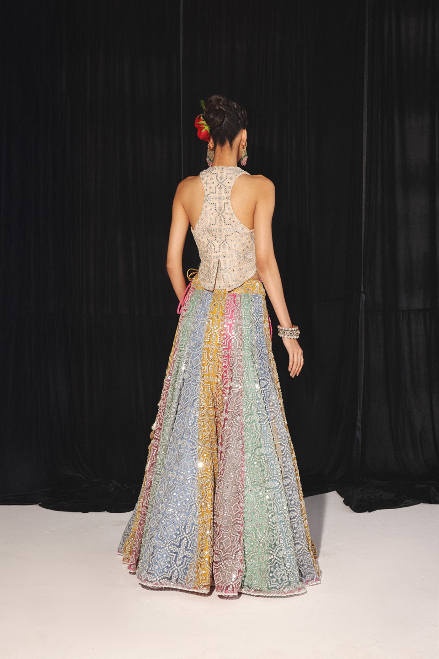 Twenty Nine Mirrorwork And Beadwork Multicolour Lehenga Set indian designer wear online shopping melange singapore
