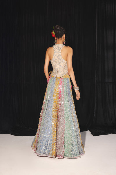 Twenty Nine Mirrorwork And Beadwork Multicolour Lehenga Set indian designer wear online shopping melange singapore
