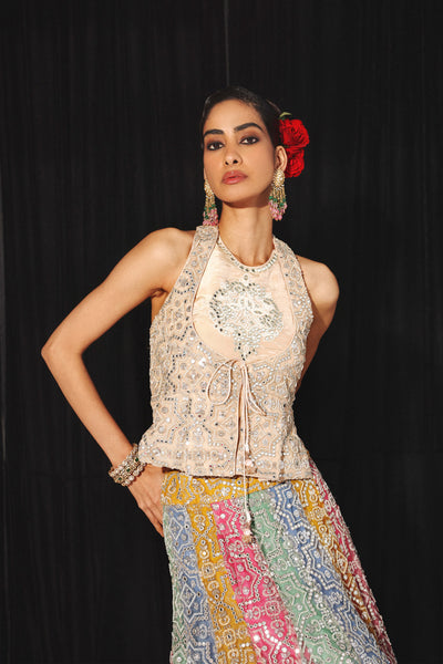 Twenty Nine Mirrorwork And Beadwork Multicolour Lehenga Set indian designer wear online shopping melange singapore
