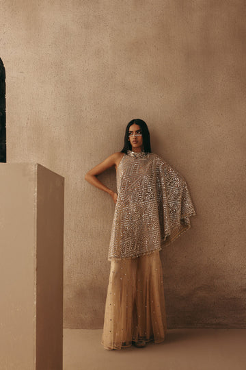 Twenty Nine Mirrorwork Band Collar One Shoulder Dress Top Indian designer wear online shopping melange singapore 