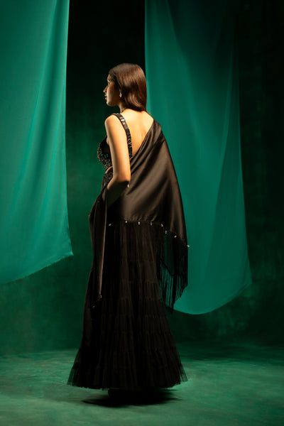 Twenty Nine Mirrorwork Black Layered Lehenga Skirt Set indian designer wear online shopping melange singapore