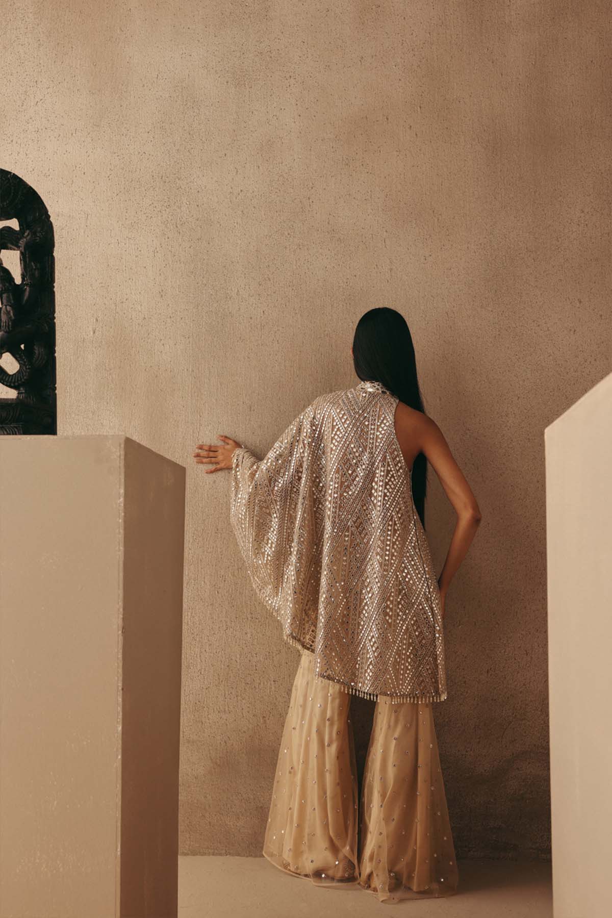 Twenty Nine Mirrorwork Bootcut Pants Natural Indian designer wear online shopping melange singapore 