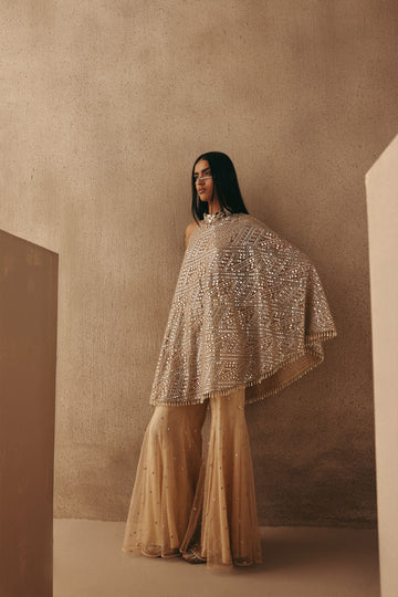 Twenty Nine Mirrorwork Bootcut Pants Natural Indian designer wear online shopping melange singapore 