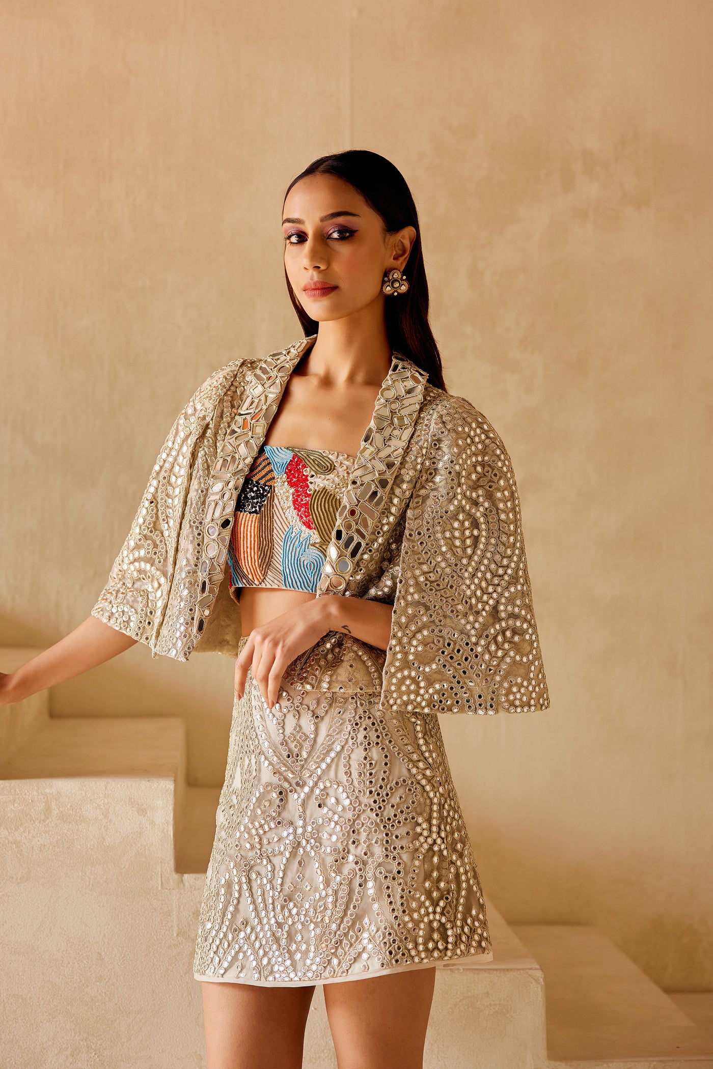 Twenty Nine Mirrorwork Crop Jacket indian designer wear online shopping melange singapore