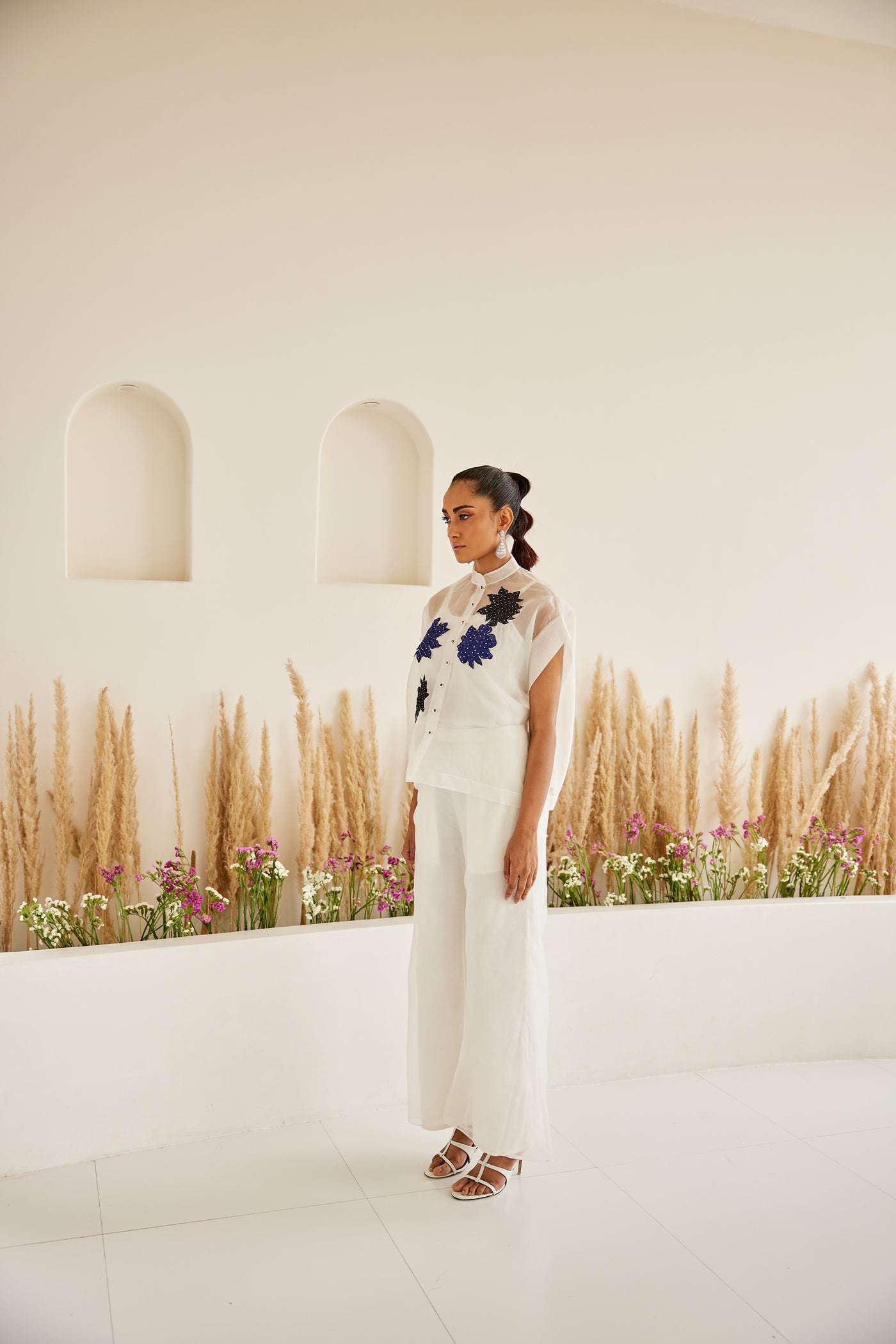 Twenty Nine Organza Bandhani Applique Cap Sleeves Top indian designer wear online shopping melange singapore