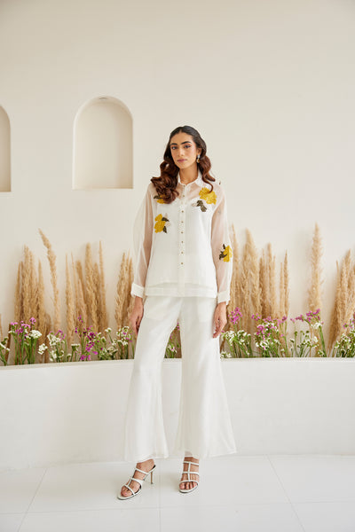 Twenty Nine Organza Bandhani Applique Collar Shirt indian designer wear online shopping melange singapore