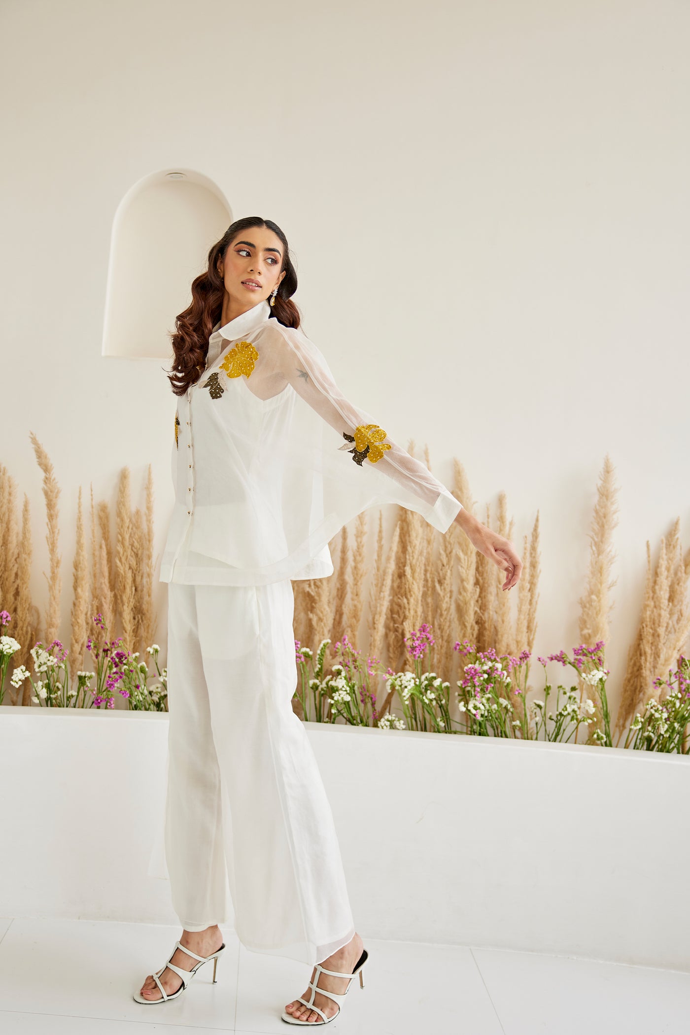 Twenty Nine Organza Bandhani Applique Collar Shirt indian designer wear online shopping melange singapore